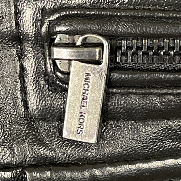 Michael Kors Black Genuine Leather Insulated Bomber Jacket Size Medium - Picture 4 of 12